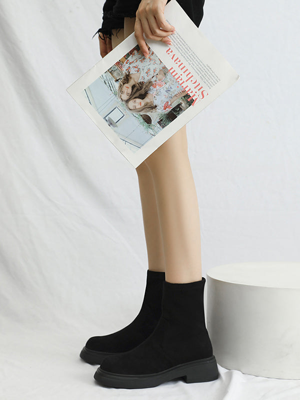Round-Toe Split-Joint Chunky Shoes Boots