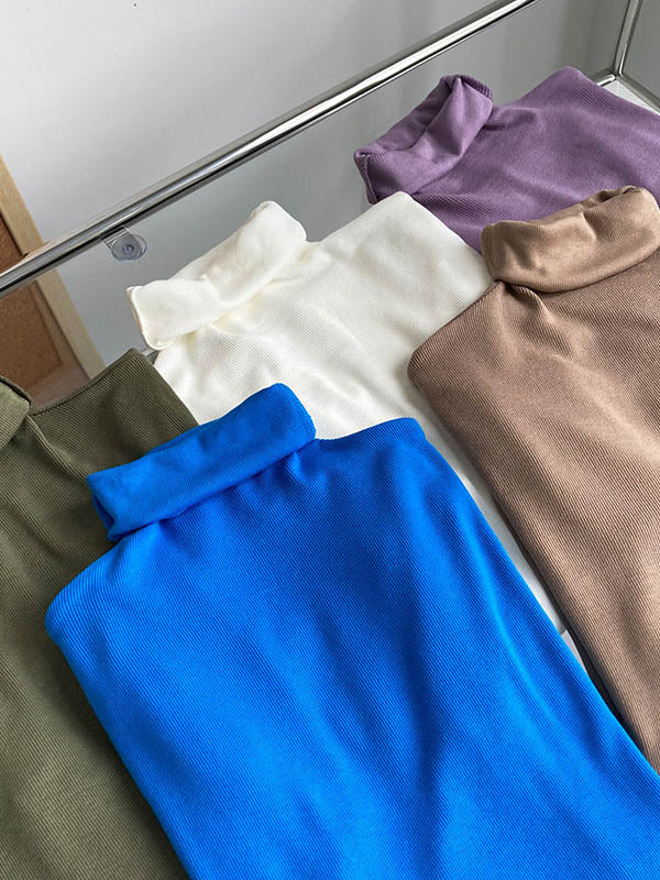Simple 6 Colors Heaps Collar Long Sleeves Knitting T-Shirt Top
