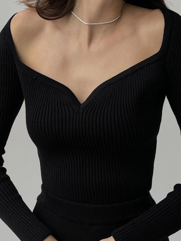 Urban Skinny Solid Color Square-Neck Sweater Tops