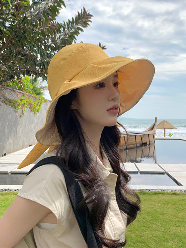 Bowknot Pleated Split-Joint Sun Hat Fisherman Hat