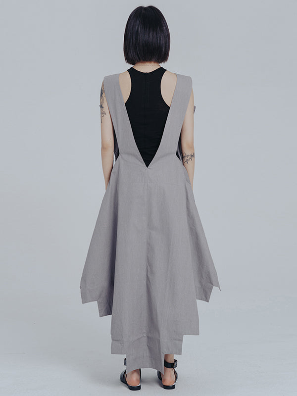 Casual Loose Sleeveless Irregular Gray Maxi Dress