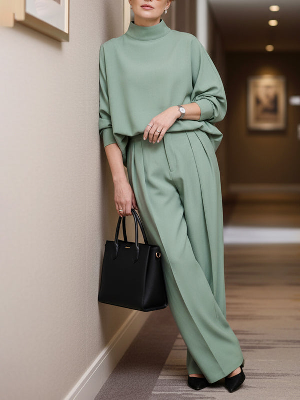 Solid Color Long Sleeves Loose High Neck Blouses&shirts Tops