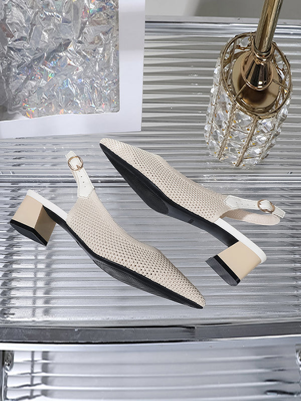 Belt Buckle Hollow Pointed-Toe Split-Joint Slider Sandals Pumps Sandals