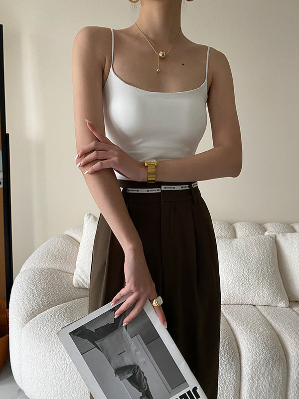 Adjustable Solid Color Skinny Spaghetti-Neck Vest Top