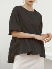 Solid Color Half Sleeves Loose Round-Neck T-Shirts Tops