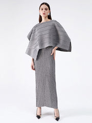 Urban Loose Solid Color Tied Pleated Top&V-Back Vest Dress Two Pieces Set