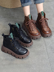 Vintage Cow Leather Platform Shoes Boots