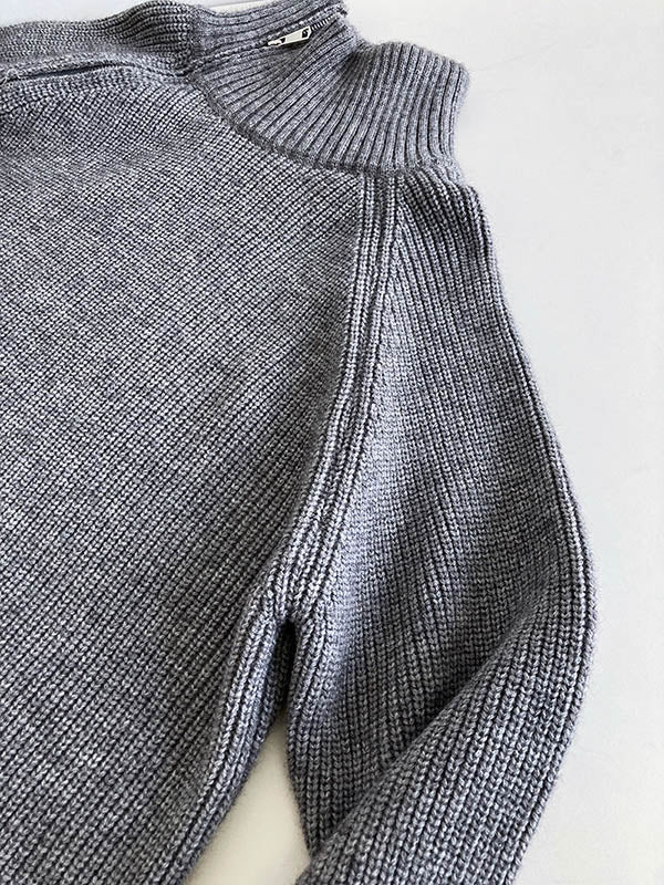 Split-Joint Split-Side Zipper Long Sleeves Loose High Neck Sweater Tops