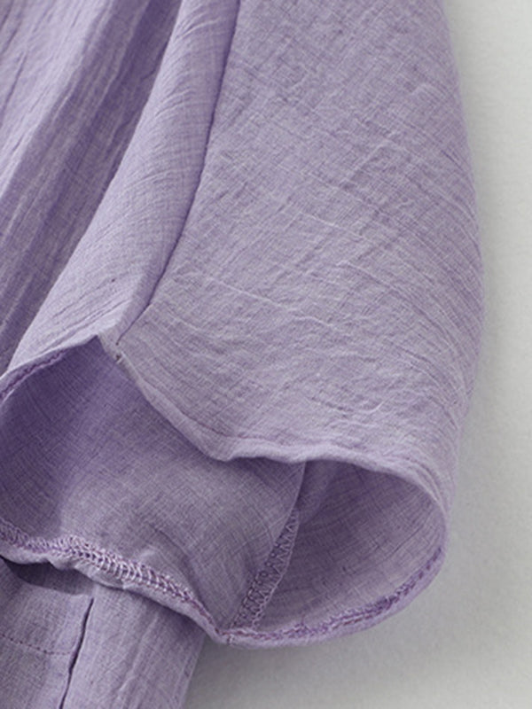 Pleated See-Through Solid Color Loose Short Sleeves Outerwear Cover-Ups Tops