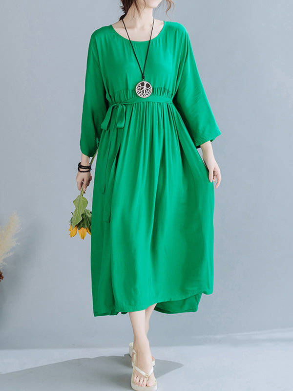 Simple Pleats Round-Neck Maxi Dress