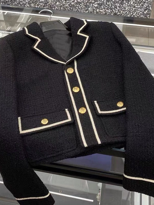 Buttoned Pockets Long Sleeves Loose Notched Collar Woolen Coat Outerwear