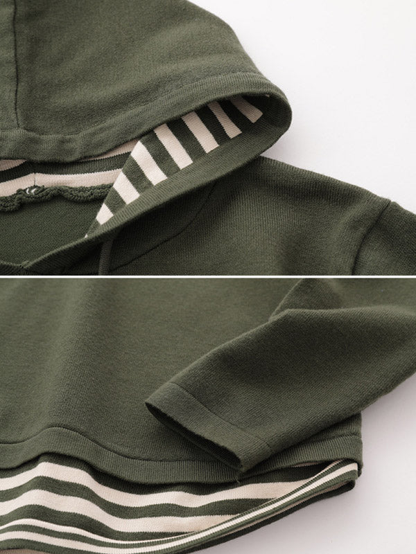 Casual 5 Colors Striped Hooded Long Sleeves Sweater Top