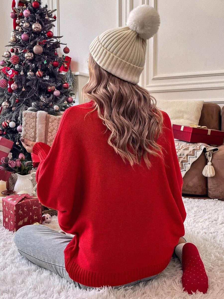 Contrast Color Printed Split-Joint Long Sleeves Loose High Neck Sweater Tops