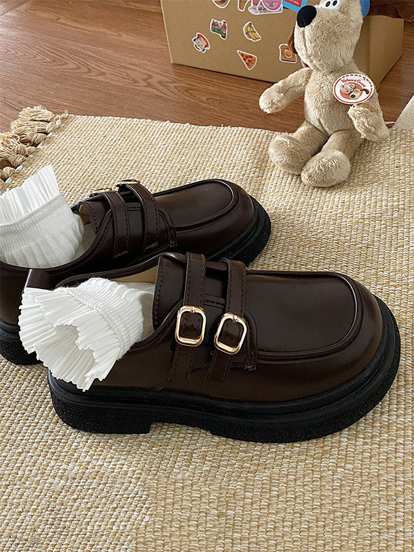 Belt Buckle Round-Toe Split-Joint Platform Shoes Mary Janes