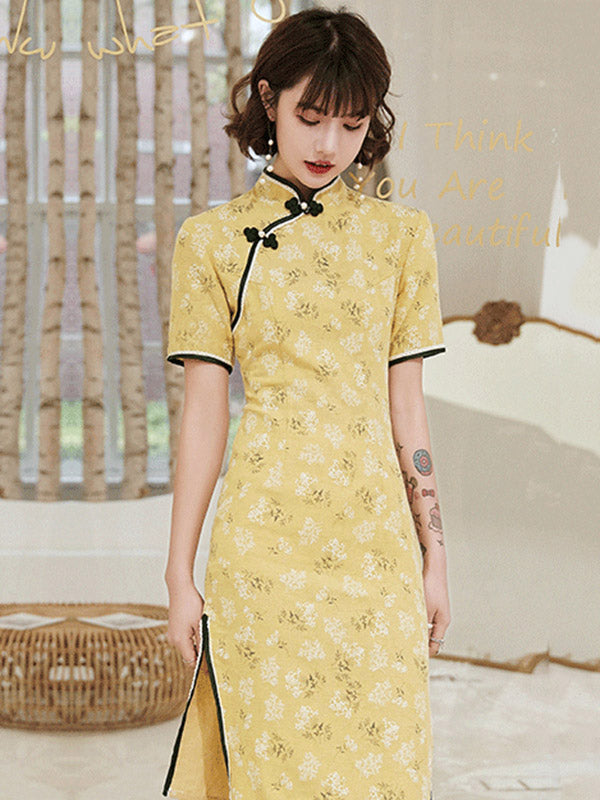 Original Applique Buttoned Stand Collar  Cheongsams