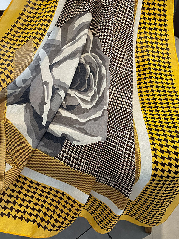 Vintage Houndstooth Floral Printed Scarf