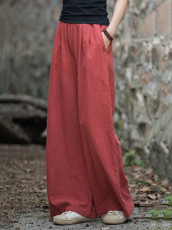 Elasticity Solid Color Wide Leg Trousers Pants