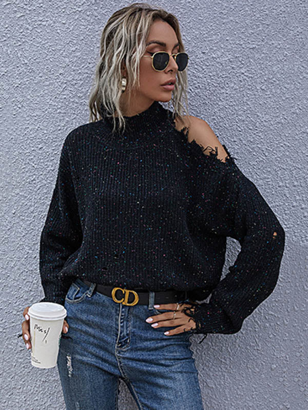 Urban Knitting Loose Hollow High-Neck Sweater