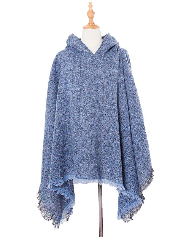 Fringed Hooded Keep Warm Solid Color Shawl&Cloak Cape