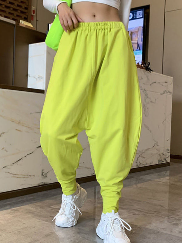 Harem Pants Elasticity Solid Color Pants