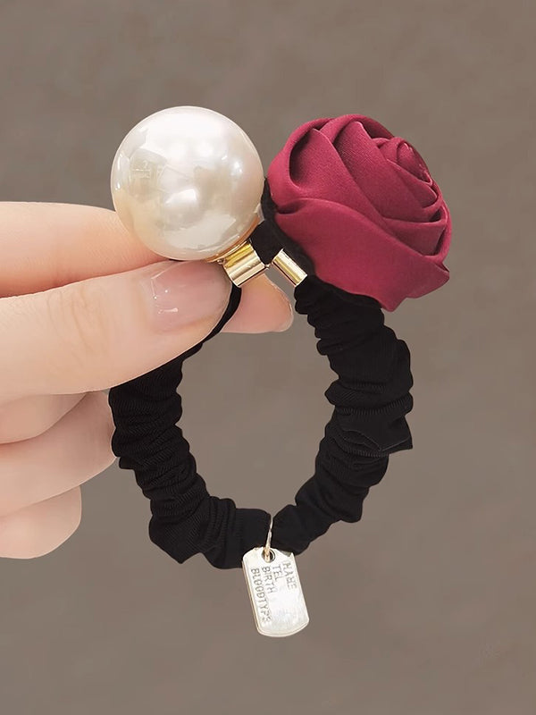 Beaded Elasticity Flower Shape Pleated Shiny Ponytailholder Hairtie Hairbobble Hair Accessories