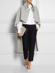 Solid Color High-low Loose Stand Collar Jackets Cape