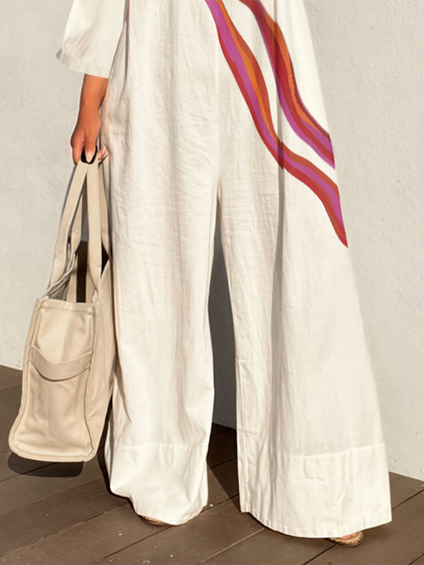 Striped Long Sleeves Loose Jumpsuits