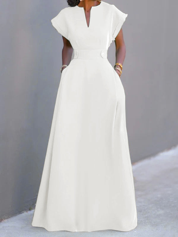Solid Color Split-Joint Flying Sleeves V-neck Maxi Dresses Evening Dresses