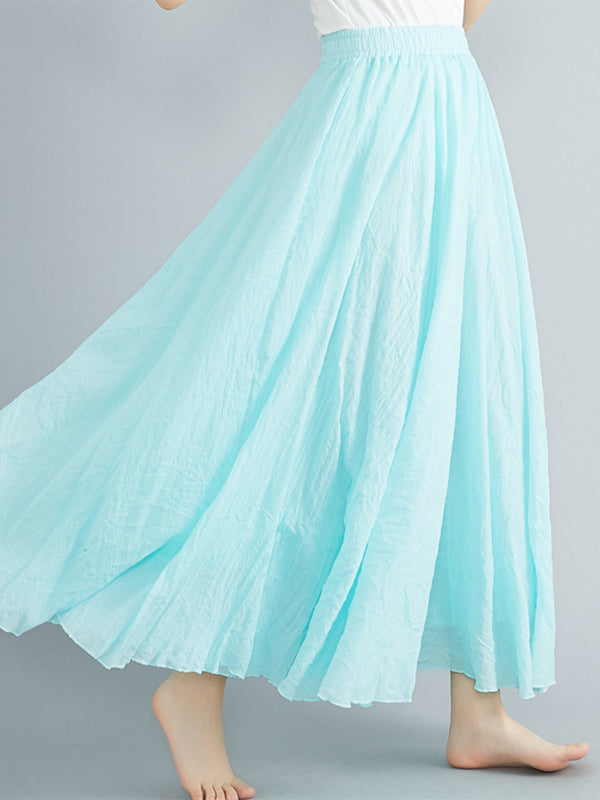 Elasticity Pleated Solid Color A-Line Loose Skirts