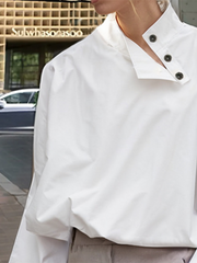 Buttoned Solid Color Long Sleeves Loose Stand Collar Blouses&Shirts Tops