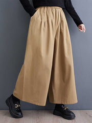 Elasticity Embroidered Pleated Loose Wide Leg Trousers Ninth Pants