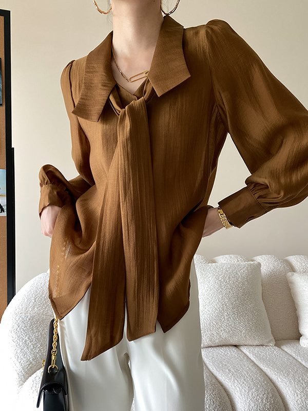 Urban Loose Long Sleeves Solid Color Lapel Collar Blouses