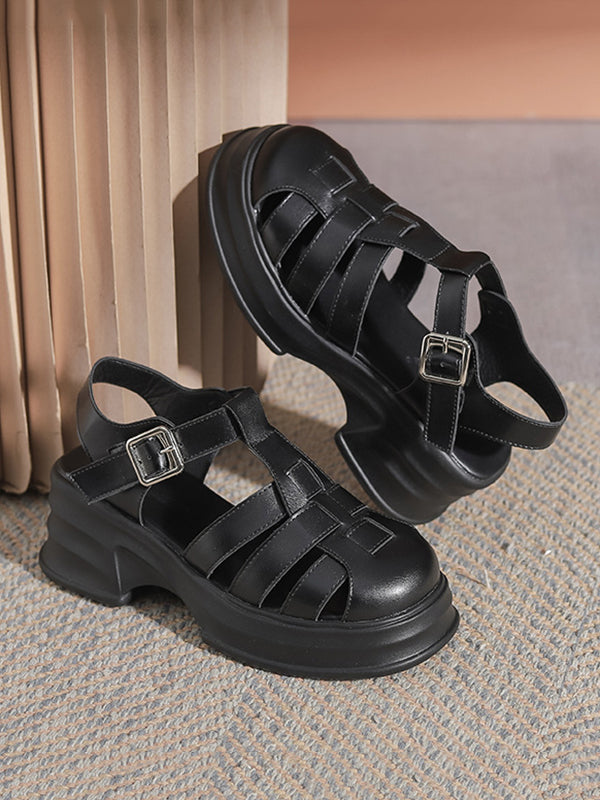 Hollow Round-Toe Sandals Platform Shoes Gladiators