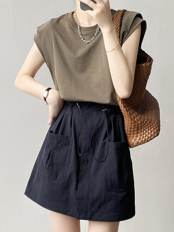 Split-Joint Loose Sleeveless Round-neck T-Shirts Tops