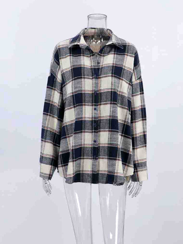 Plaid Split-Joint Long Sleeves Loose Lapel Blouses&Shirts Tops