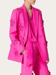 Flower-Embellished Solid Color Long Sleeves Lapel Outerwear Blazer