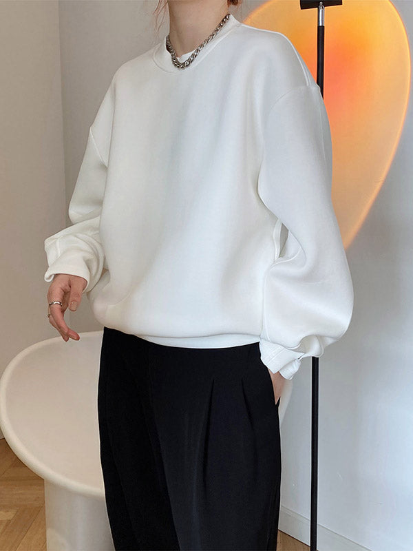 Solid Color Long Sleeves Loose Round-Neck Sweatshirt Tops
