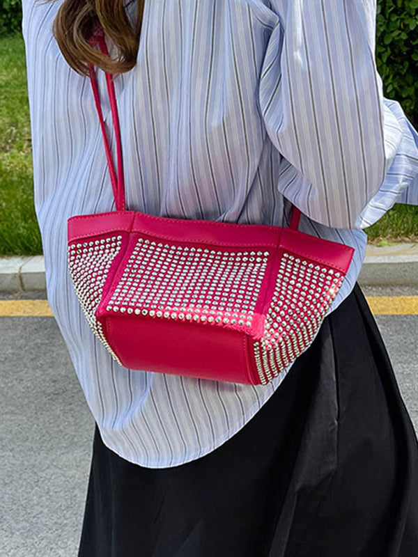 Rhine Stones Shiny Split-Joint Zipper Handbags Crossbody Bags