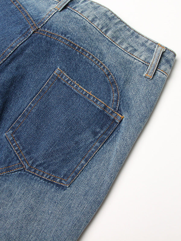 Flower Shape Hollow High Waisted Straight Leg Jean Pants Bottoms