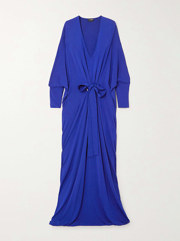 Batwing Sleeves Loose Solid Color V-Neck Maxi Dresses