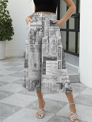 Elasticity Letter Print Pleated Pockets High Waisted Loose Trousers Pants