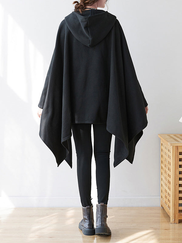 Casual Plus Size Irregularity Batwing Sleeves Solid Color Hoodies