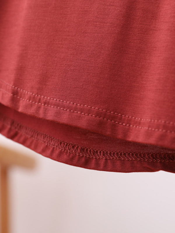 Simple Casual Solid Color V-Neck Short Sleeves T-Shirt Top