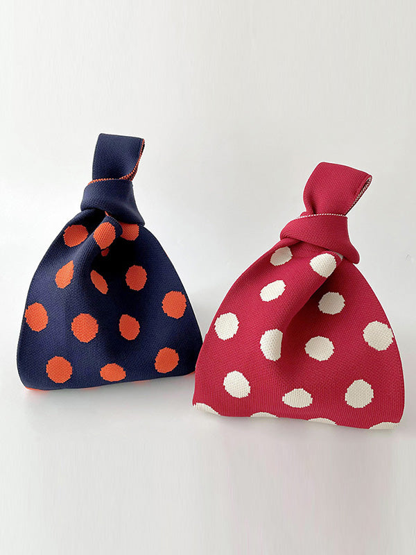 Contrast Color Polka-Dot Split-Joint Woven Handbags Bags