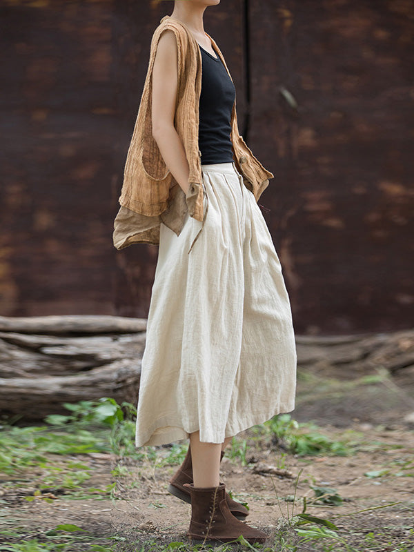 Pleated Split-Joint High Waisted Loose Trousers Pants