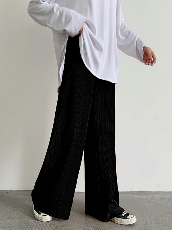 Casual Solid Color Pleats Capri-Pants Bottoms