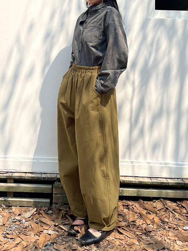 Elasticity High-Waisted Pleated Solid Color Split-Joint Harem Pants Loose Trousers Pants