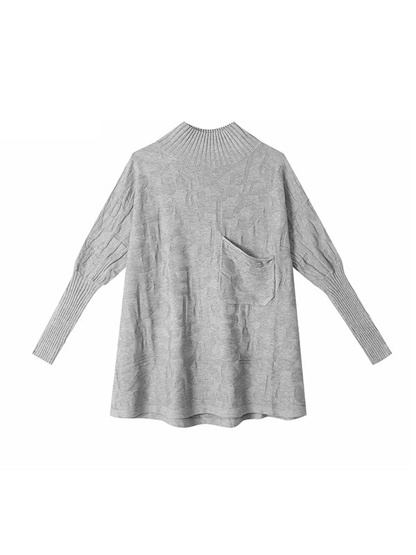 Original Pleated High-Neck Long Sleeves Sweater Top