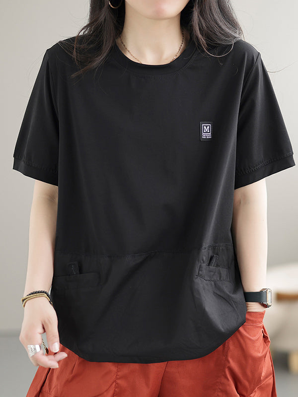 Split-Joint Loose Short Sleeves Round-Neck T-Shirts Tops