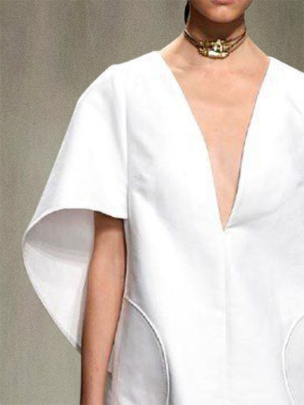 Solid Color Half Sleeves Loose Deep V-Neck Mini Dresses